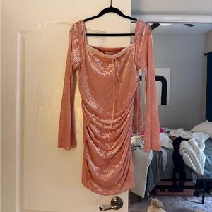 Pink Velvet Long-Sleeve Dress